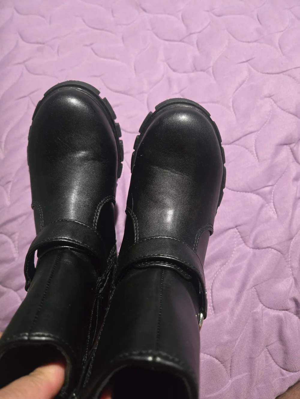Black Kids's Chunky Heel Motorcycle Boots
